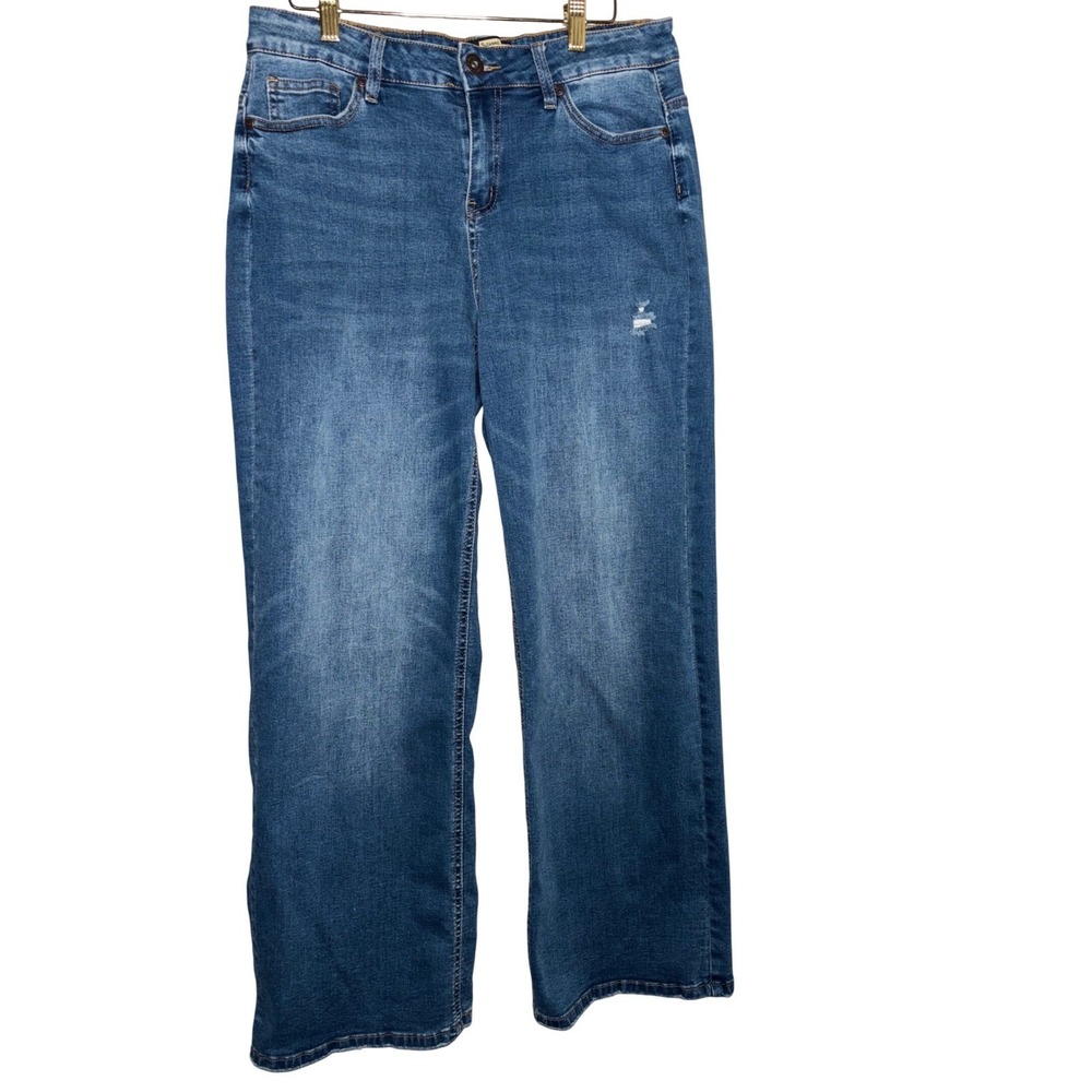 Suzanne Betro‎ Denim Womens 12 Medium Wash Embroidered Wide Leg Jeans High Rise